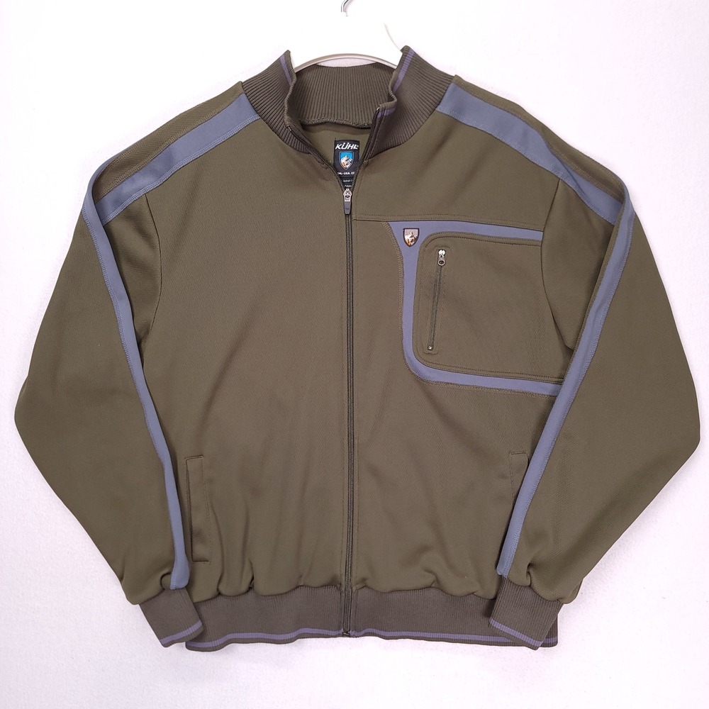 Kuhl Trak Jacket Mens XL Olive Green Full Zip Outdoor Tech Track Jacket RN108846